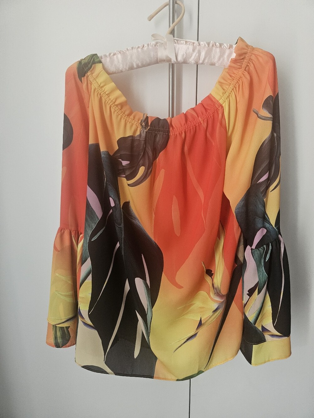 Frank Lyman Design Off-Shoulder Floral Blouse in Orange and Yellow